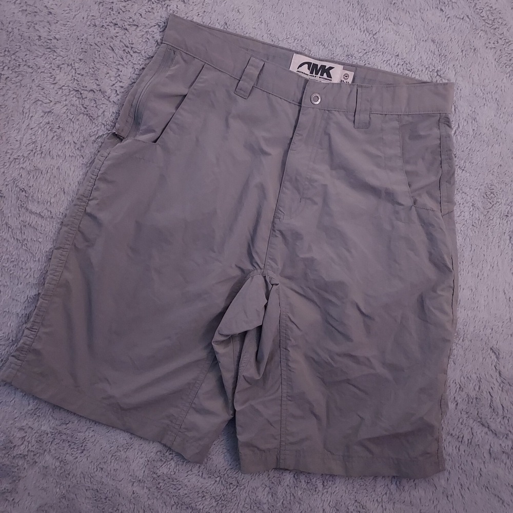 Mountain Khaki Shorts Men 31x11 Hiking Zipped Pocket Gray Nylon Climbing Outdoor